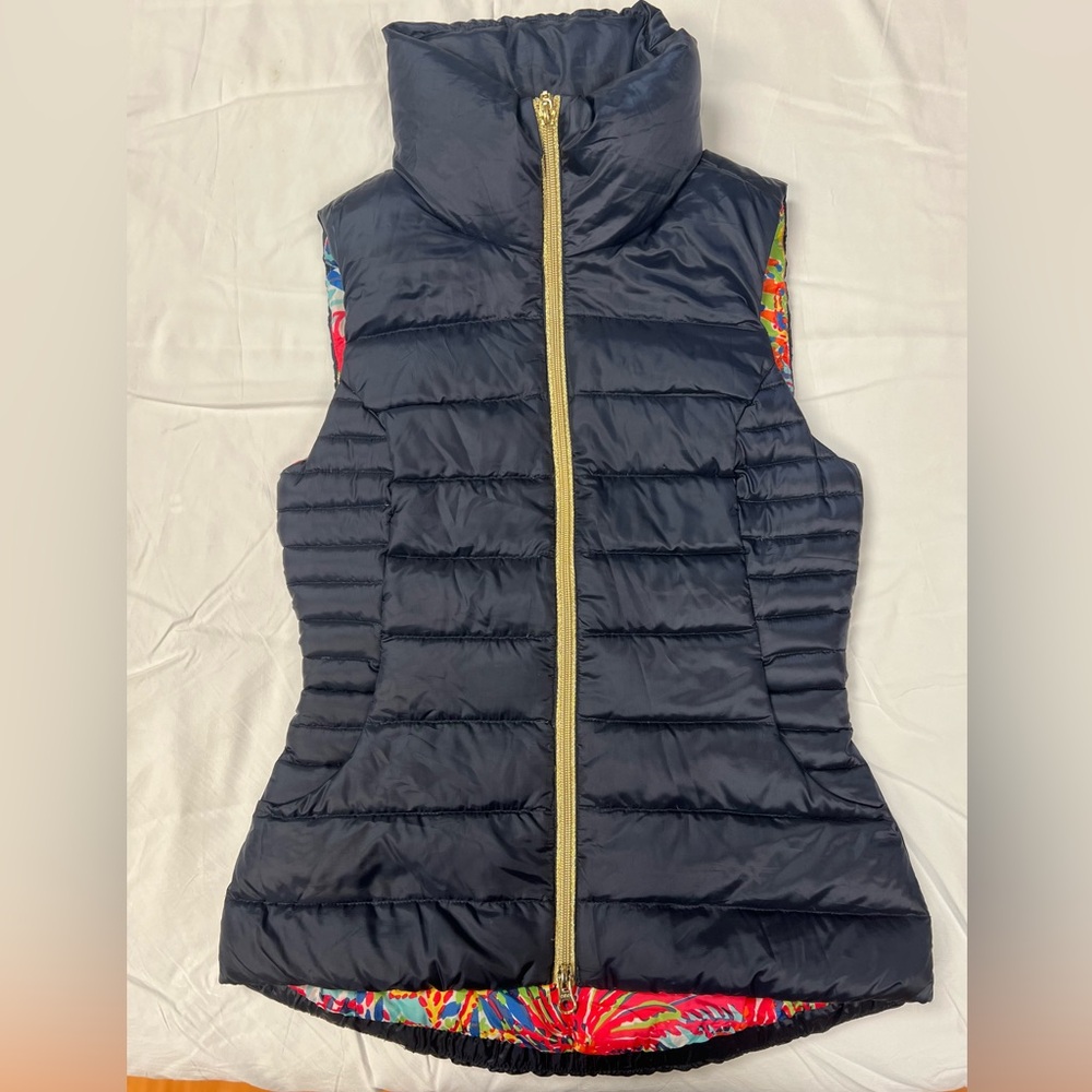 NWOT Lilly Pulitzer Allie Packable Down Quilted Puffer Vest Navy Blue Sz XXS